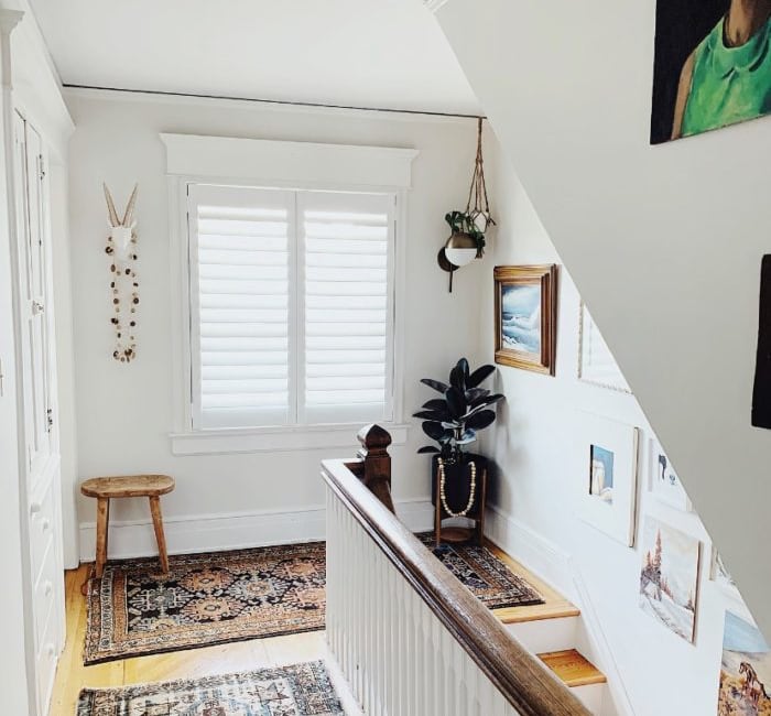 Plantation shutters in a hallway